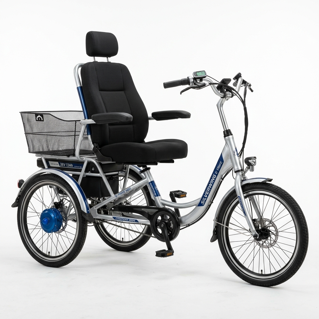 LBR Ease electric recumbent trike for seniors with rear suspension