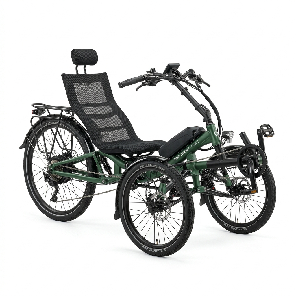 LBR Glide electric recumbent tadpole trike in forest green